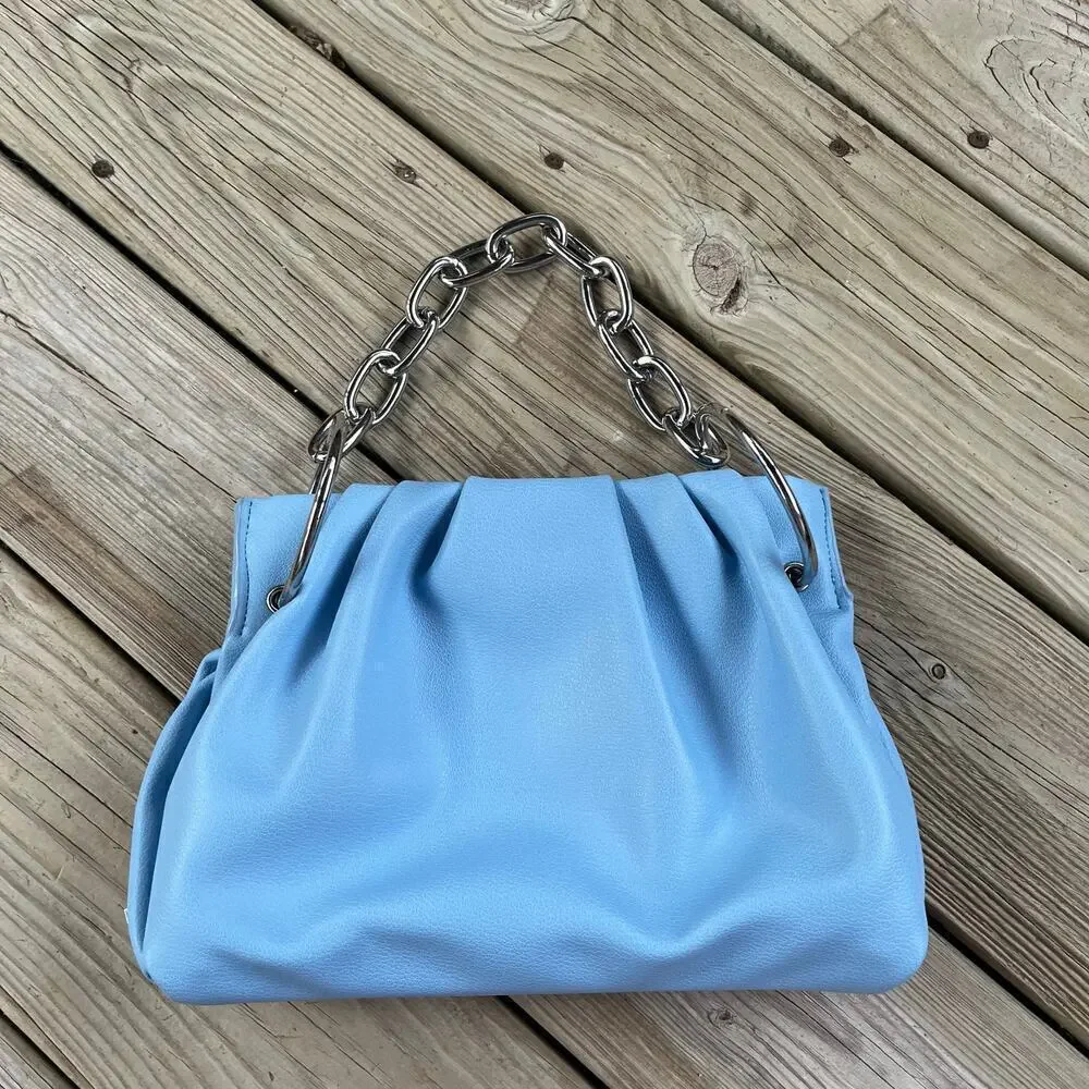 House Of Want Blue Chill Vegan Leather Frame Clutch Satchel NWOT